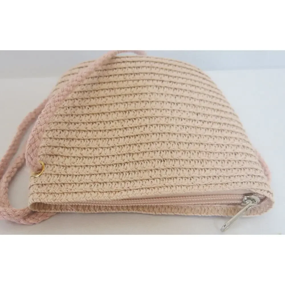 Woven Straw Crossbody Purse NWT Girls Mini Daisy Zipper Spring Easter Pink